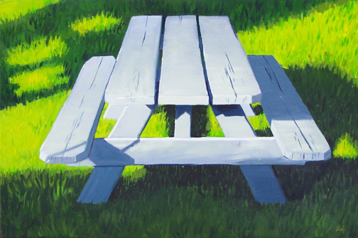 picnic table on grass