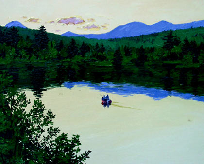 sunset fishing oil painting
